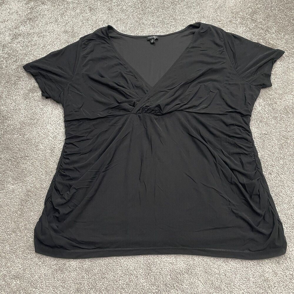 Torrid Wrap Top Womens 3 Black VNeck Short Sleeve Stretch Nylon Casual Blouse